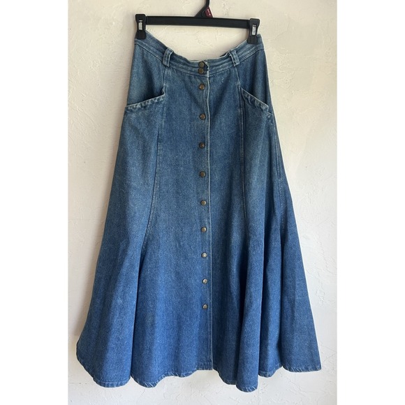 Westbound Dresses & Skirts - Vintage 80s 90s Westbound Denim Snap Maxi Skirt 10 A Line Flared Western Boho